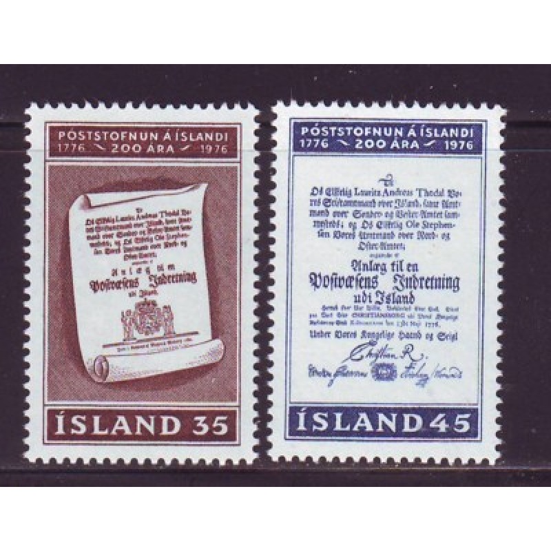 Iceland Sc 493-494 1976 200th Anniversary Postal Service stamp set mint NH
