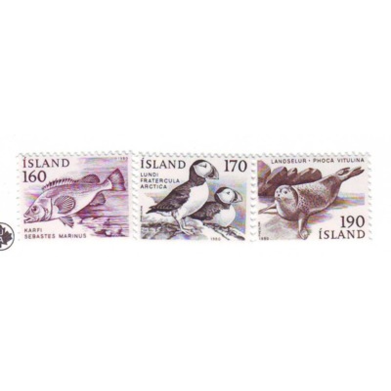 Iceland Sc 534-36 1980 Fish, Bird, Seal stamp set mint NH