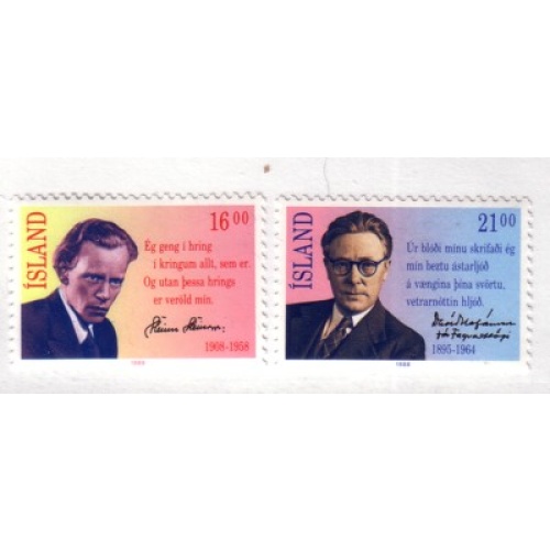Iceland Sc 654-55 1988 Poets stamp set  mint NH