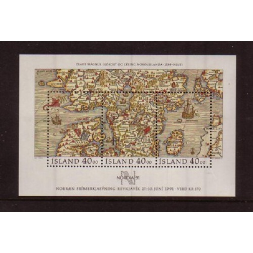 Iceland Sc 715 1990 NORDIA 91 Old Map stamp sheet mint NH