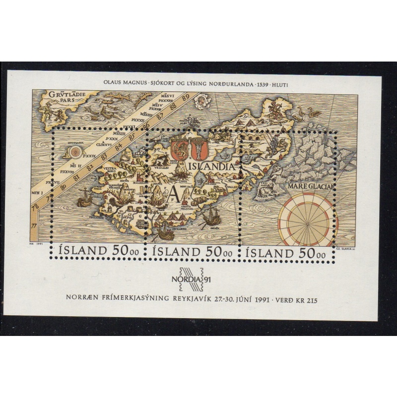 Iceland Sc 740 1991 NORDIA 91 Old Map stamp sheet mint NH