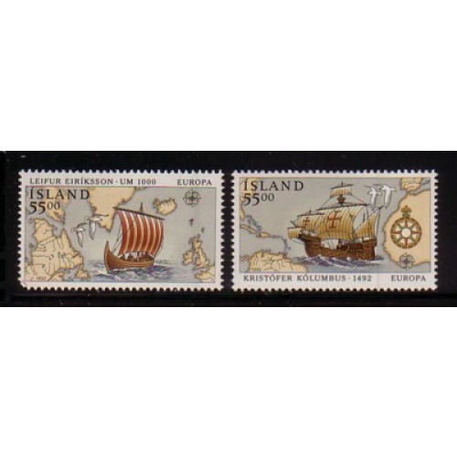 Iceland Sc 749-750 1992 Europa, Eriksson & Columbus, stamp set mint NH