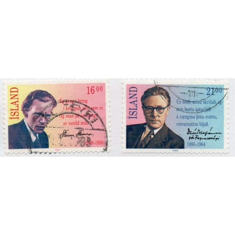 Iceland Sc 654-655  1988 Poets stamp set used