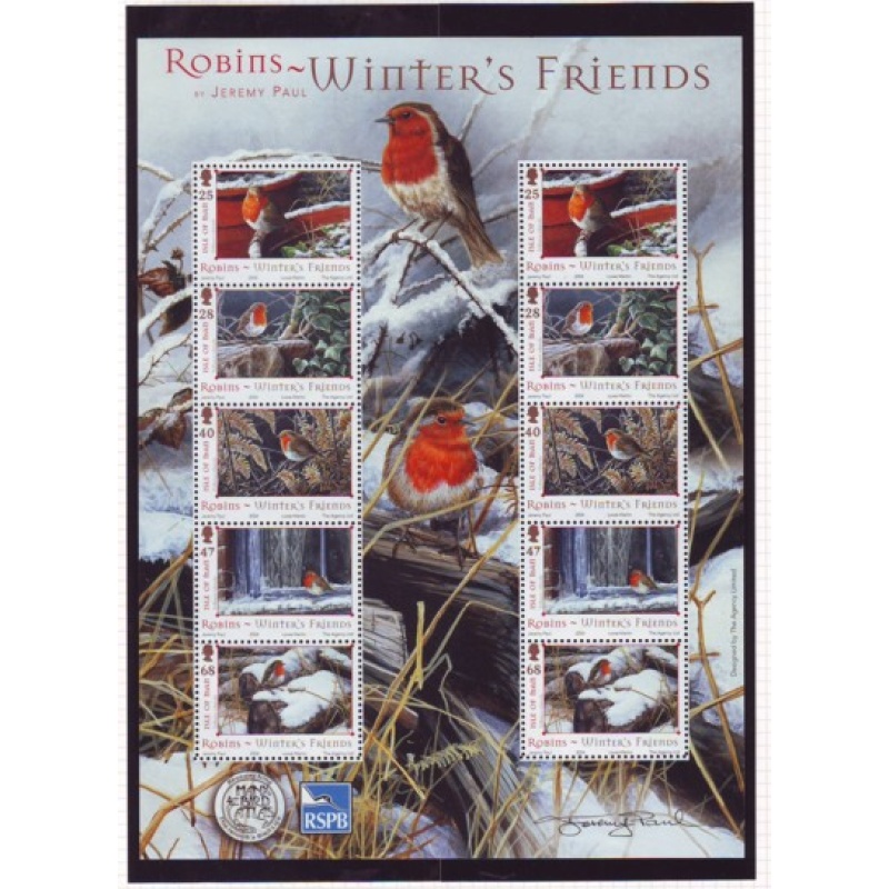 Isle of Man Sc 1073a 2004 Winter Robins stamp sheet mint NH