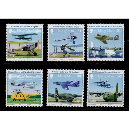 Isle of Man Sc 1240-1245 2008 RAF Anniversary Warplanes stamp set mint NH