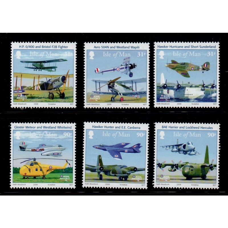 Isle of Man Sc 1240-1245 2008 RAF Anniversary Warplanes stamp set mint NH