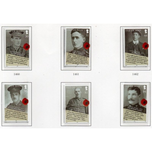Isle of Man Sc 1277-1282 2008 End of World War I Anniversary stamp set mint NH