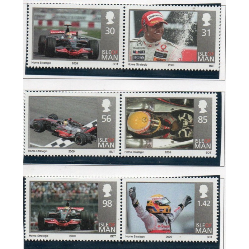 Isle of Man Sc 1296-1298 2009 Hamilton Formula 1 Driver stamp set mint NH