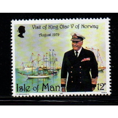 Isle of Man Sc 176 1980 Royal Visit King Olav V of Norway stamp mint NH