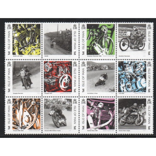 Isle of Man Sc 1948  2018 British Motorcycles  stamp block of 12 mint NH