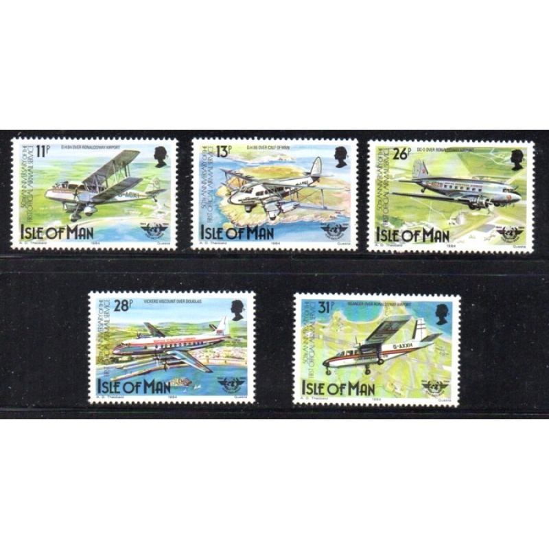 Isle of Man Sc 262-66 1984 Airplanes stamp set mint NH