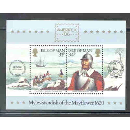 Isle of Man Sc 311a 1986 AMERIPEX 86 Myles Standish stamp sheet mint NH