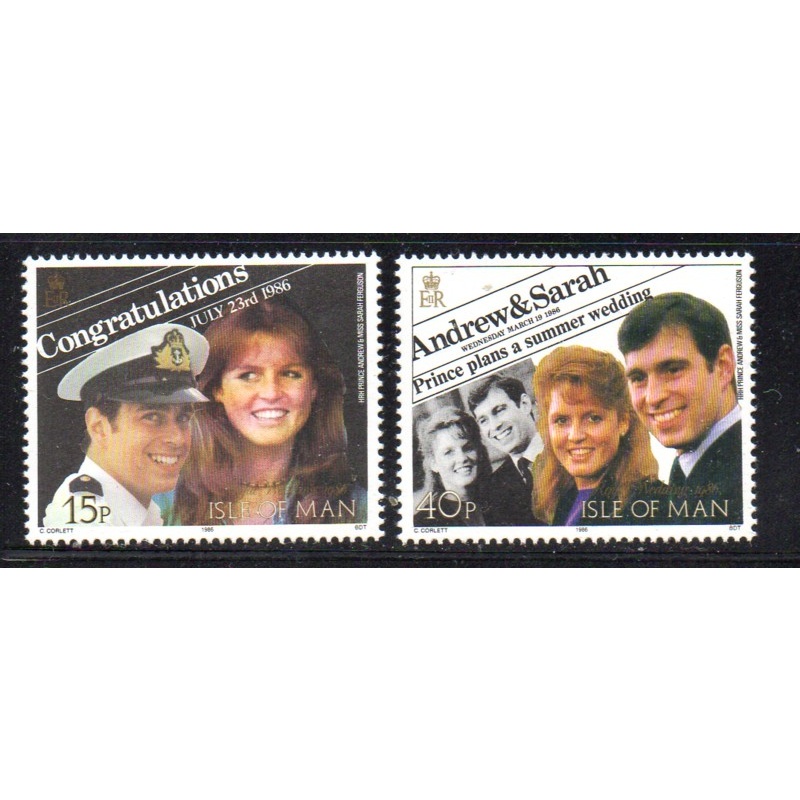 Isle of Man Sc 314-15 1986 Royal Wedding Prince Andrew stamp set mint NH