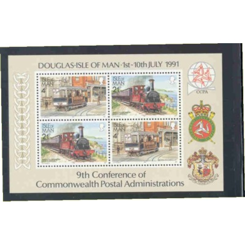 Isle of Man Sc  458a 1991 Trolleys & Steam Engines stamp sheet mint NH
