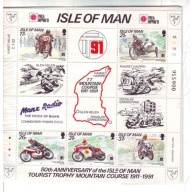 Isle of Man Sc  476b 1991 TT  Mtn Course Phila Nippon ovpt stamp sheet mint NH