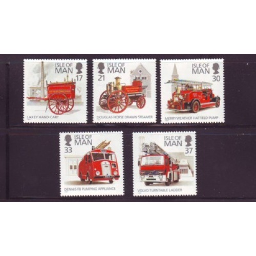 Isle of Man Sc  477-81 1991 Fire Engines stamp set mint NH