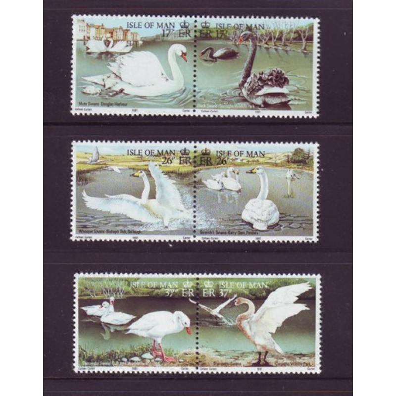 Isle of Man Sc  482-87 1991 Swans stamp set mint NH