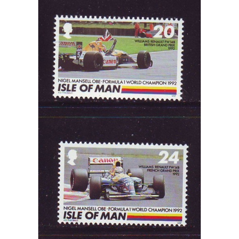 Isle of Man Sc  529-30 1992  Nigel Mansell Auto Racing stamp set mint NH