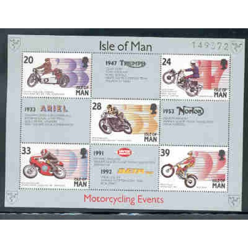 Isle of Man Sc  566a 1993 Motorcycle Events stamp sheet mint NH