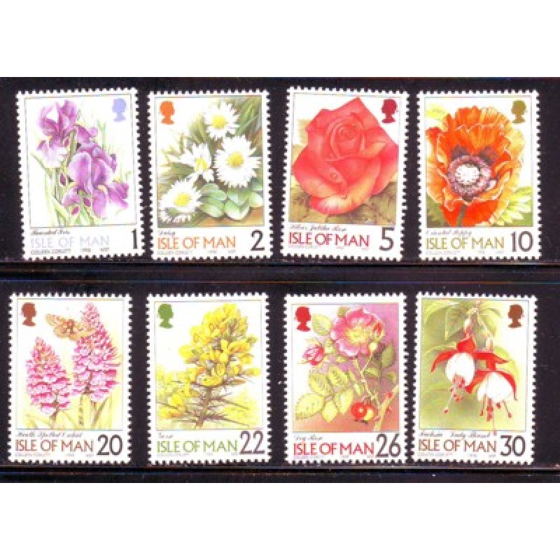 Isle of Man Sc  794-801 1998 Flowers  stamp set mint NH