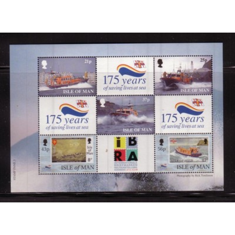 Isle of Man Sc 822a 1999  Lifeboat Institution Anniversary stamp booklet pane mint NH