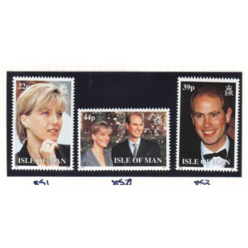 Isle of Man Sc 835-837 1999 Royal Wedding Prince Edward stamp set mint NH