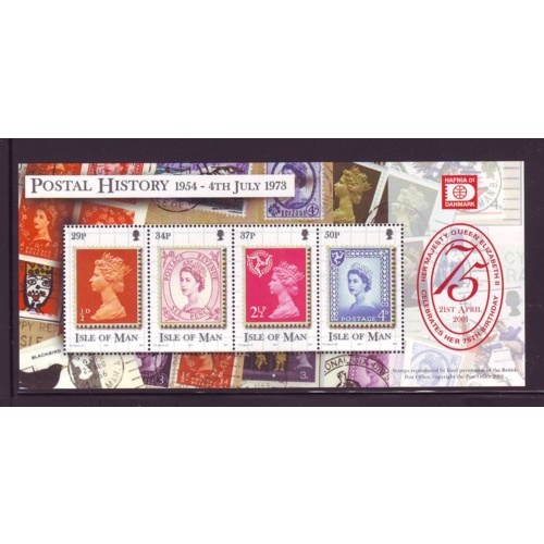 Isle of Man Sc 900e 2001 75th Birthday QE II stamp sheet mint NH Hafnia overprint