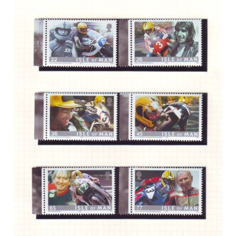 Isle of Man Sc 907-912 2001 Dunlop, Motorcycle Racer, stamp set mint NH