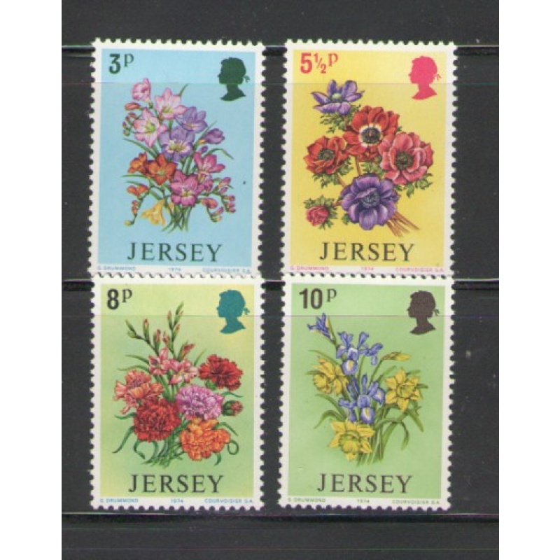 Jersey Sc 95-98 1974 Spring Flowers stamp set mint NH