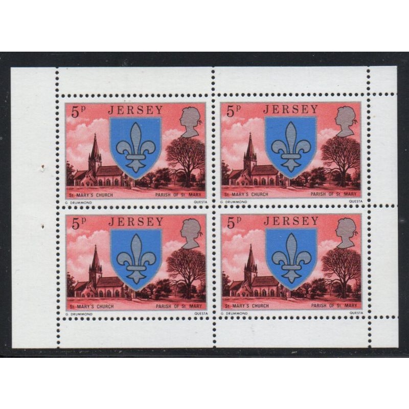 Jersey Sc 139a 1976 5p St Mary&#039;s Church   stamp booklet pane of 4 mint NH