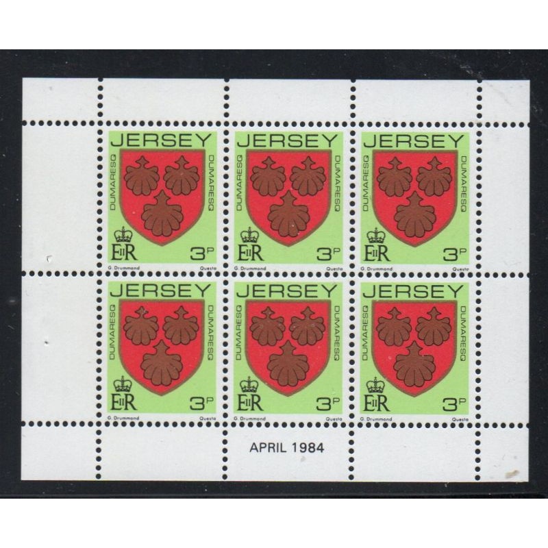 Jersey Sc 249a 1981 3p Dumaresq arms stamp booklet pane of 6 mint NH