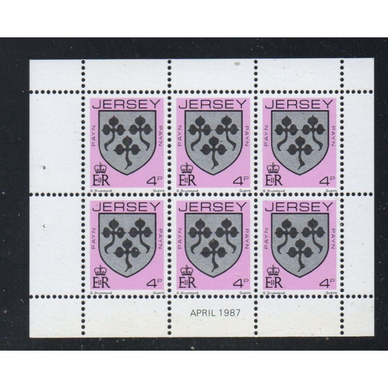 Jersey Sc 250a 1987 4p Payn arms stamp booklet pane of 6 mint NH
