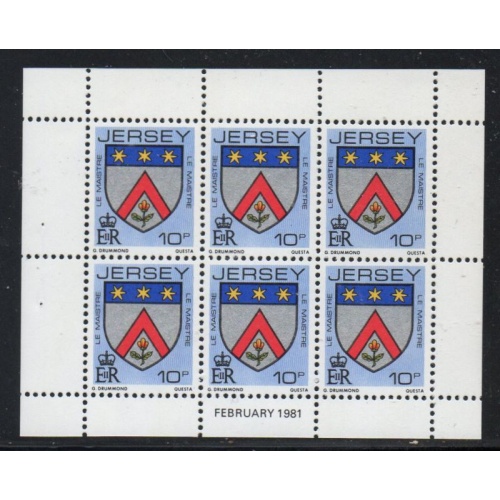Jersey Sc 256a 1981 10p le Maistre arms stamp booklet pane of 6 mint NH