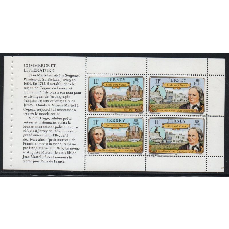 Jersey Sc 292a 1982 11p France Links stamp booklet pane of 4 mint NH