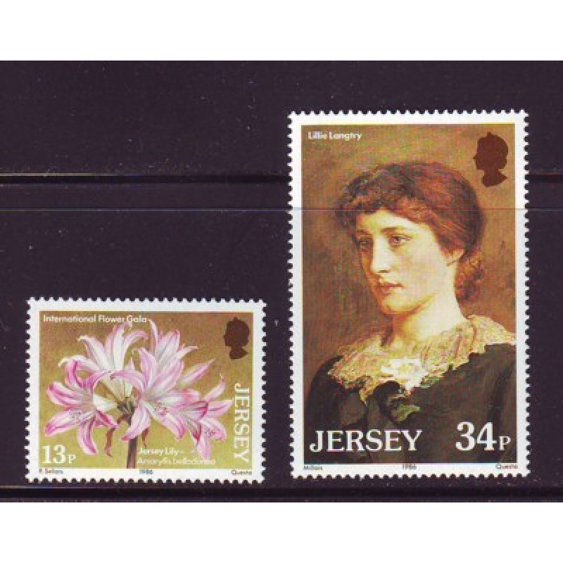 Jersey Sc  391-92 1986 Lillie Langtry Lily Flower Gala stamp set mint NH