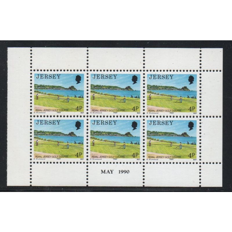 Jersey Sc 480a 1990 4 p Golf Course stamp booklet pane of 6 mint NH