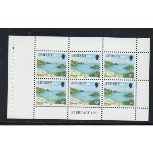 Jersey Sc 481a 1991 5p Portelet Bay stamp booklet pane of 6 mint NH