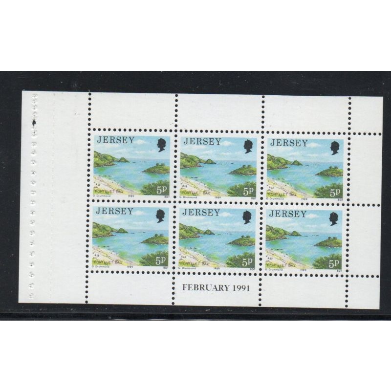 Jersey Sc 481a 1991 5p Portelet Bay stamp booklet pane of 6 mint NH