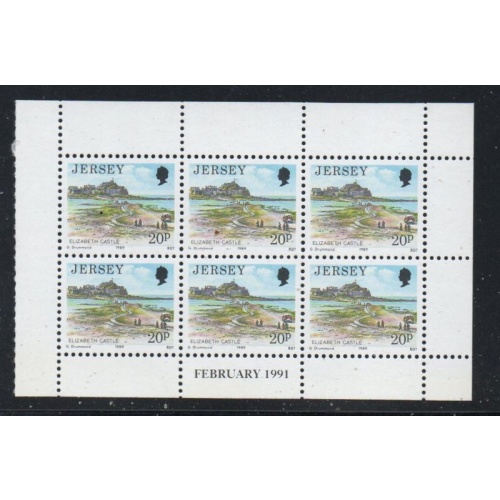 Jersey Sc 493a 1991 20p Elizabeth Castle stamp booklet pane of 6 mint NH