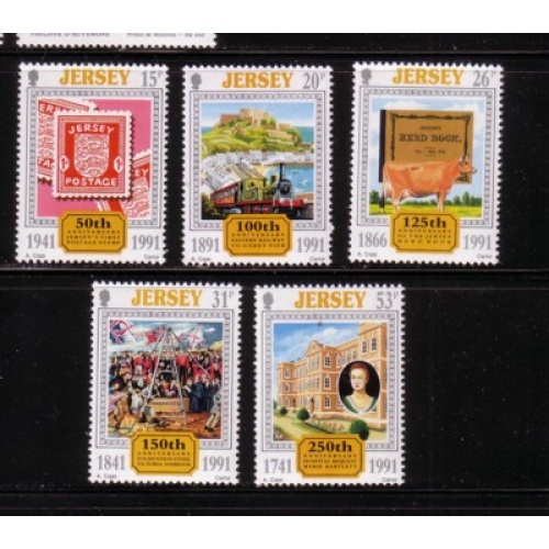 Jersey Sc  563-567 1991 Various Anniversaries stamp set mint NH