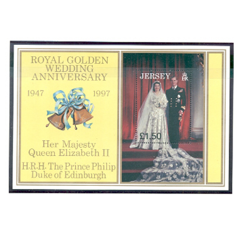 Jersey Sc 824 1997 Golden Wedding Anniversary QE II & Prince Philip stamp sheet NH