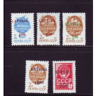 Latvia Sc 327-331 1992 LATVIJA overprints on Soviet stamp set mint NH