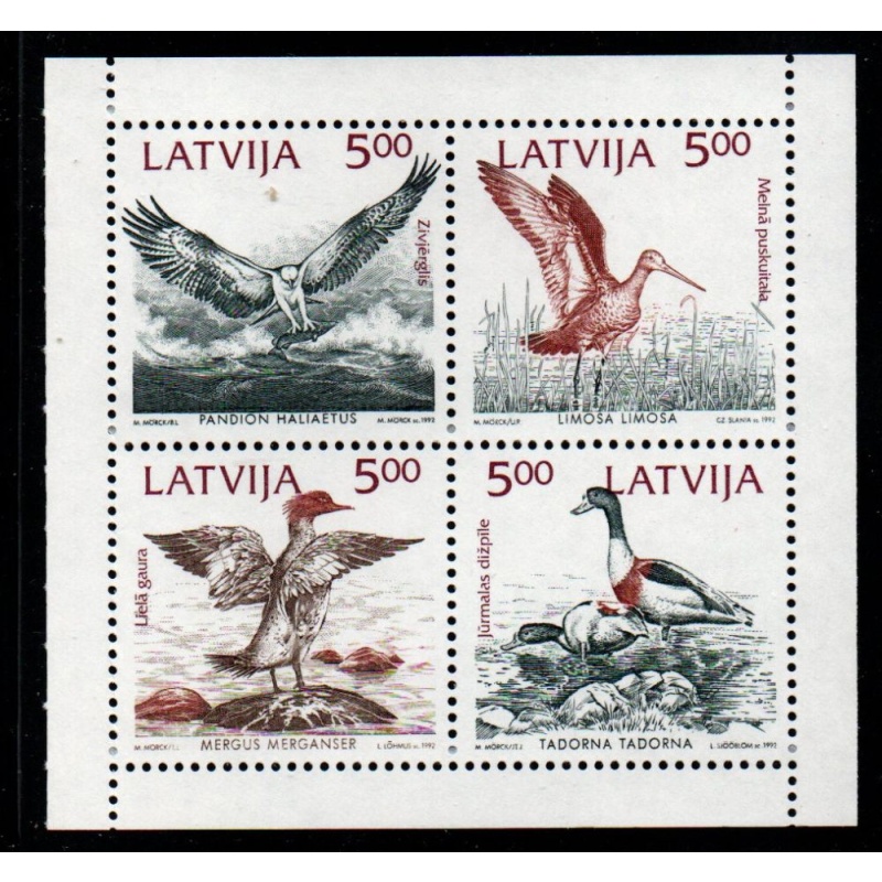 Latvia Sc 335a 1992 Baltic Birds stamp booklet pane mint NH