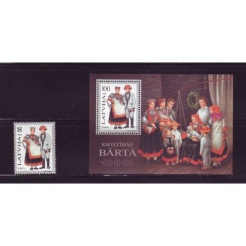 Latvia Sc 415-16 1996 Barta Folk Costumes stamp & souvenir sheet mint NH