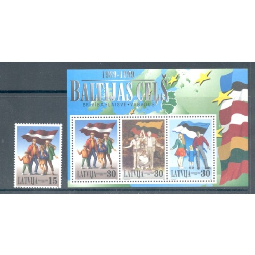 Latvia Sc 493-94 1999 Baltic Chain stamp & sheet mint NH