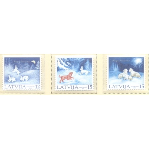 Latvia Sc 540-542 2001 Christmas stamp set mint NH