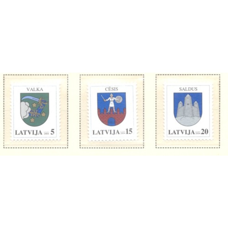 Latvia Sc 585-87 2004 Municipal Coats of Arms stamp set mint NH