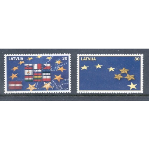 Latvia Sc 592-593 2004 European Union Entry stamp set mint NH