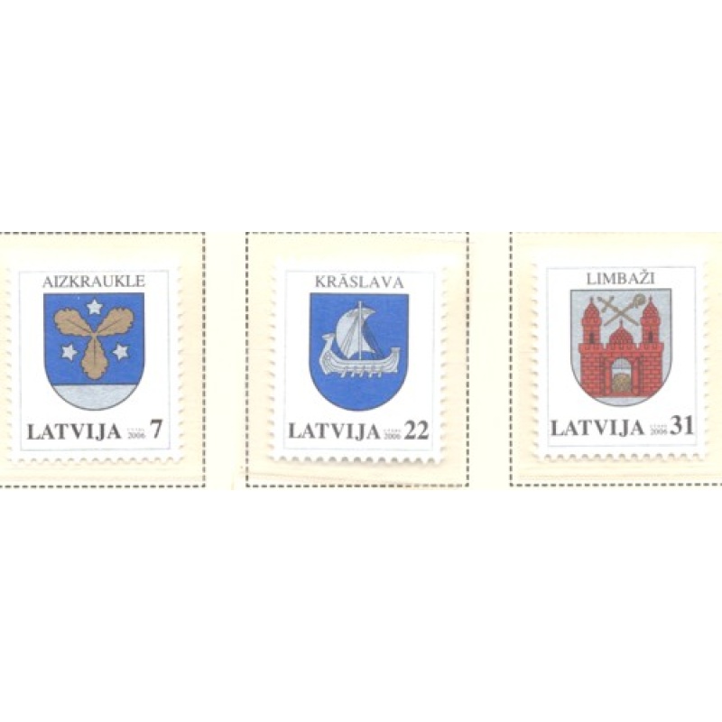 Latvia Sc 638-640 2006 Coats of Arms stamp set  mint NH