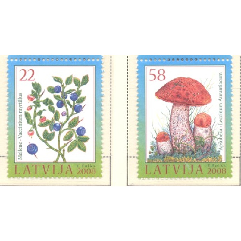 Latvia Sc 715-716 2008 Berries & Mushrooms stamp set mint NH
